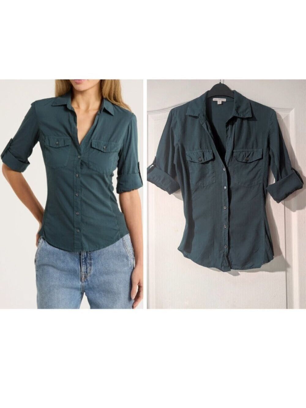 James Perse | Three-Quarter Sleeve Button-Up Shirt In Laurel Green